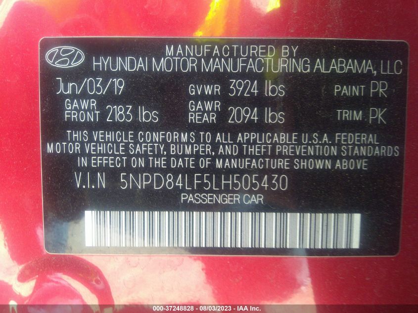 2020 HYUNDAI ELANTRA SEL - 5NPD84LF5LH505430