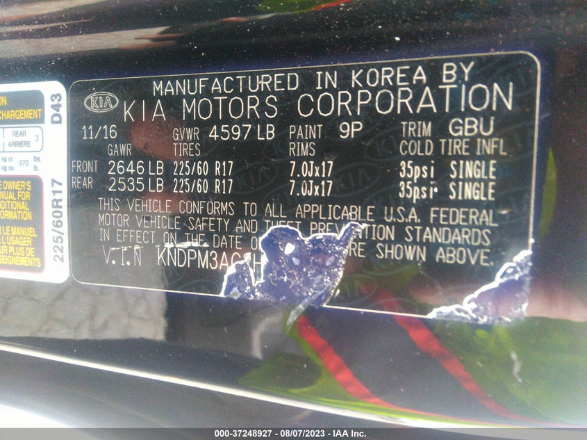 VIN KNDPM3AC2H7210258 2017 KIA SPORTAGE LX