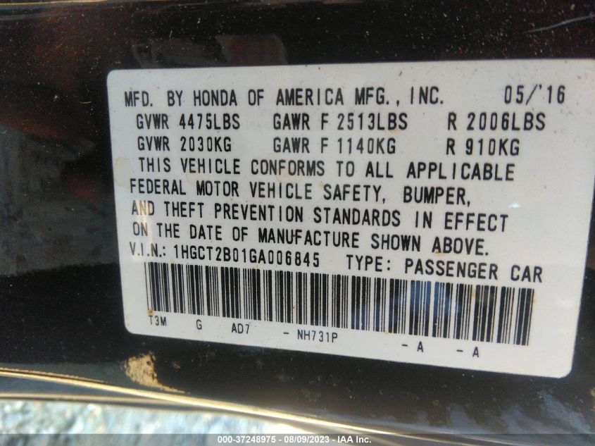 2016 HONDA ACCORD COUPE TOURING 1HGCT2B01GA006845