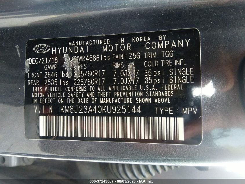 2019 HYUNDAI TUCSON SE - KM8J23A40KU925144