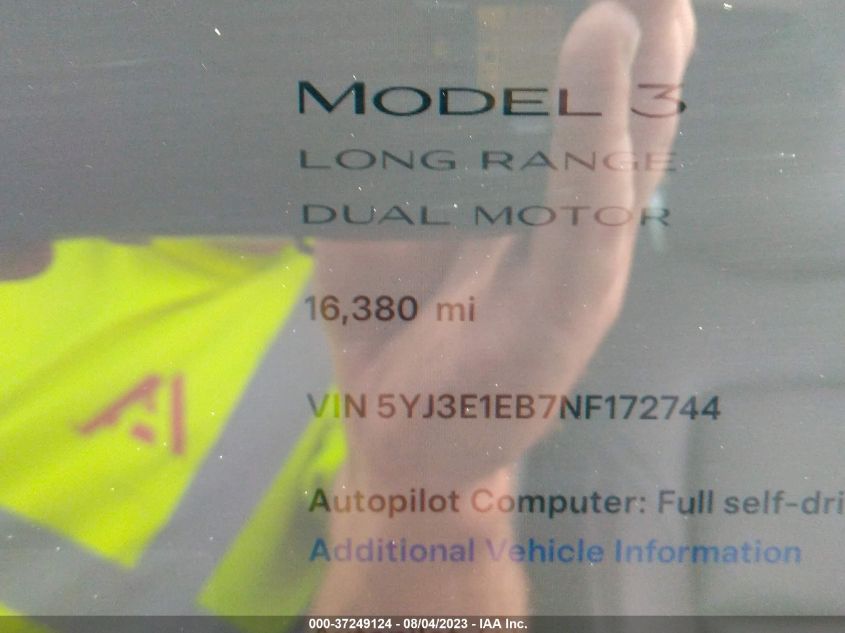 2022 TESLA MODEL 3 LONG RANGE - 5YJ3E1EB7NF172744
