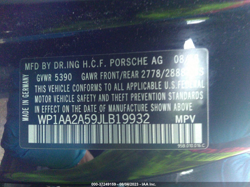 VIN WP1AA2A59JLB19932 2018 PORSCHE MACAN