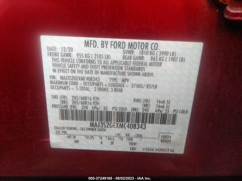 2021 FORD ECOSPORT SE - MAJ3S2GEXMC408343