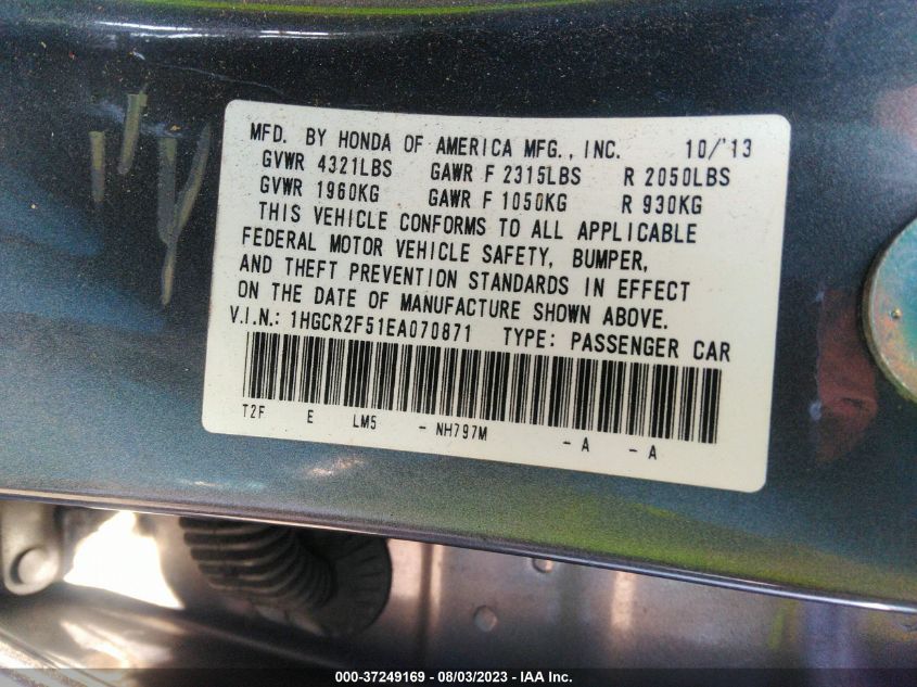 2014 HONDA ACCORD SEDAN SPORT - 1HGCR2F51EA070871