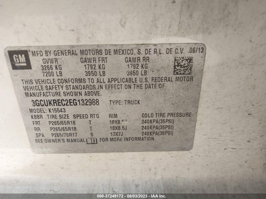 2014 CHEVROLET SILVERADO 1500 LT - 3GCUKREC2EG132988