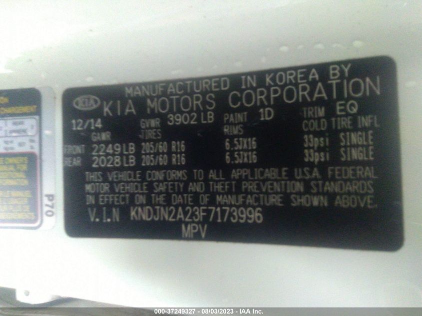 2015 KIA SOUL BASE - KNDJN2A23F7173996
