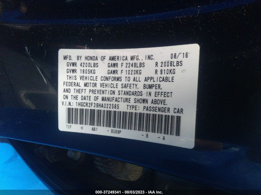 2017 HONDA ACCORD SEDAN LX - 1HGCR2F39HA022585