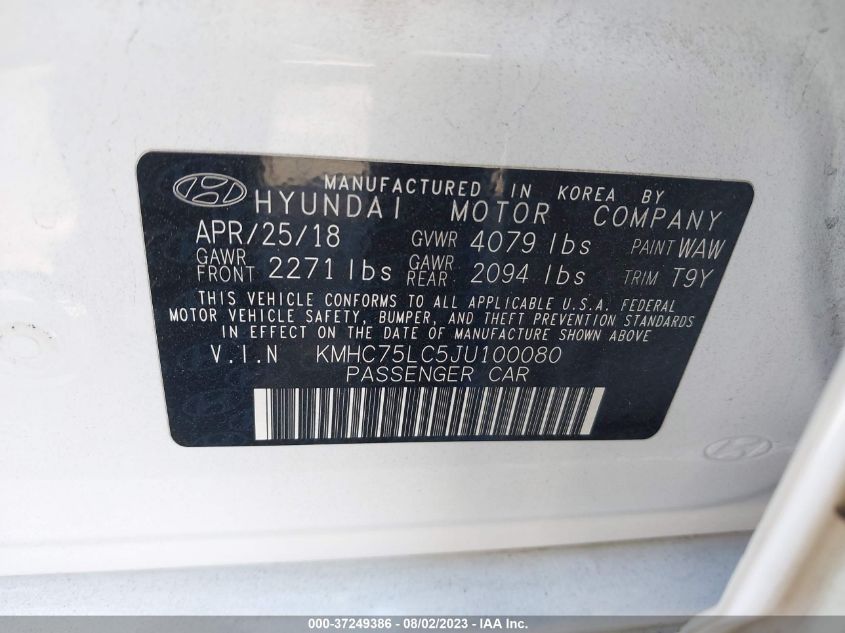 2018 HYUNDAI IONIQ HYBRID SEL - KMHC75LC5JU100080