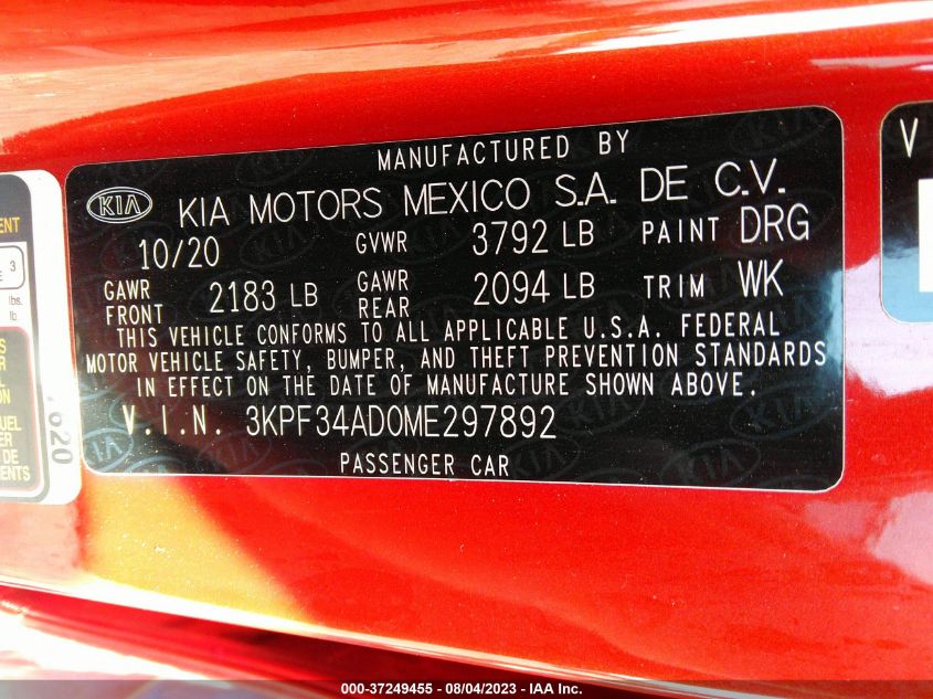 2021 KIA FORTE GT-LINE - 3KPF34AD0ME297892