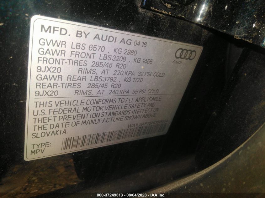 2017 AUDI Q7 PREMIUM PLUS - WA1LAAF75HD015564