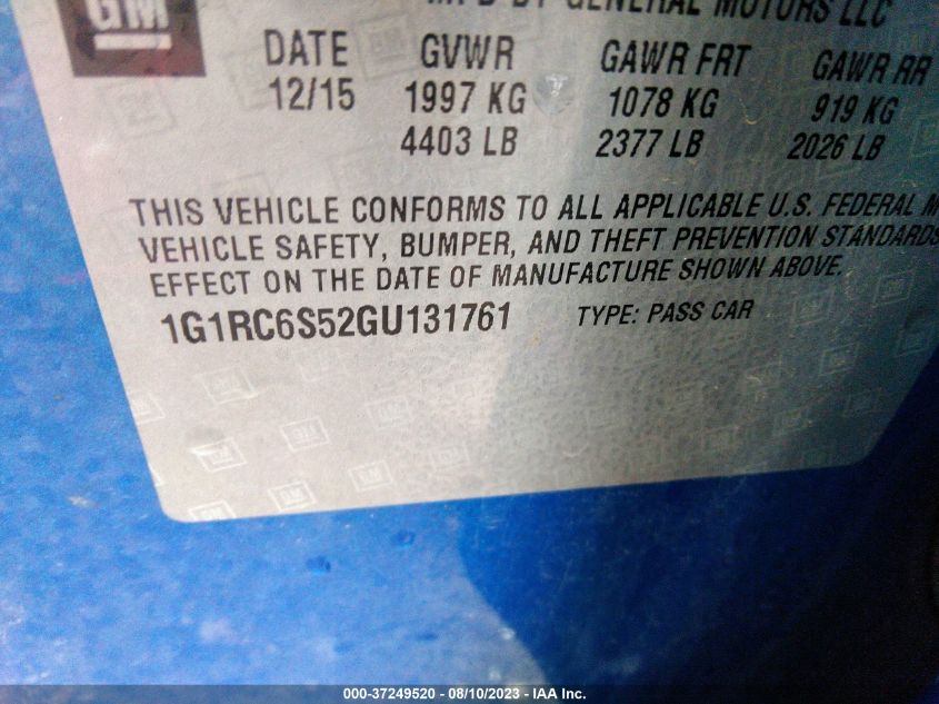 2016 CHEVROLET VOLT LT - 1G1RC6S52GU131761