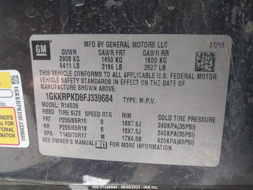 2015 GMC ACADIA SLE - 1GKKRPKD8FJ339684