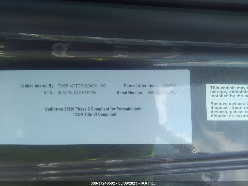2020 RAM PROMASTER WINDOW VAN 3C6URVUG1LE119285
