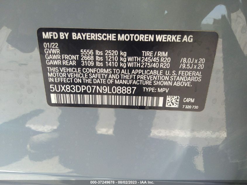 2022 BMW X3 M40I - 5UX83DP07N9L08887