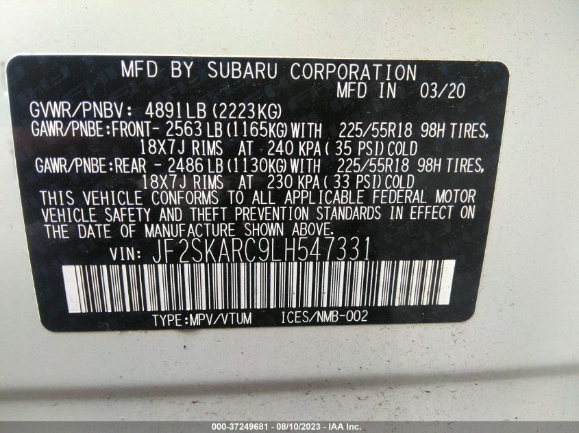 2020 SUBARU FORESTER SPORT - JF2SKARC9LH547331