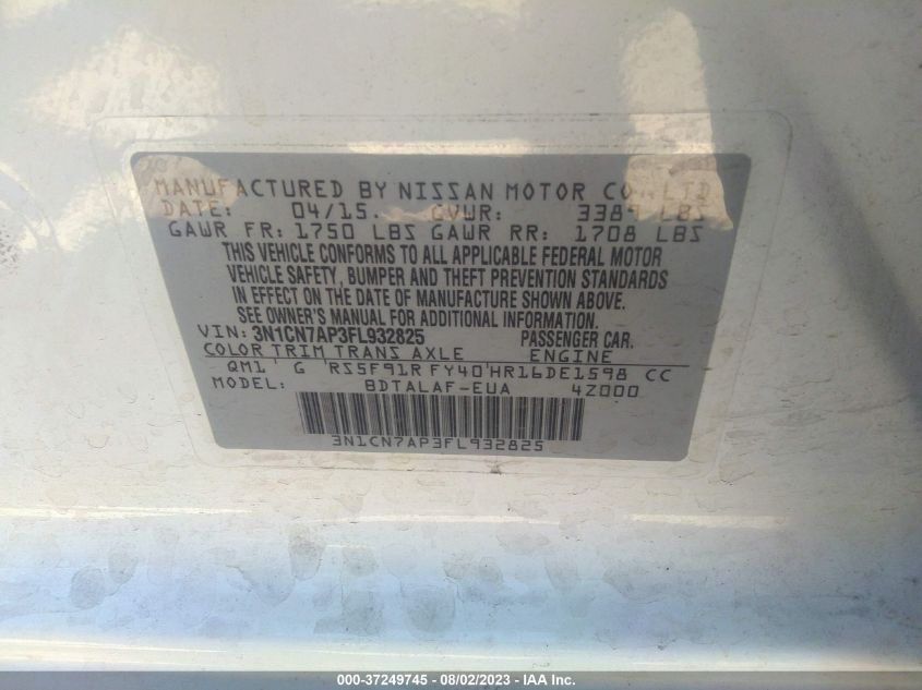 2015 NISSAN VERSA S - 3N1CN7AP3FL932825
