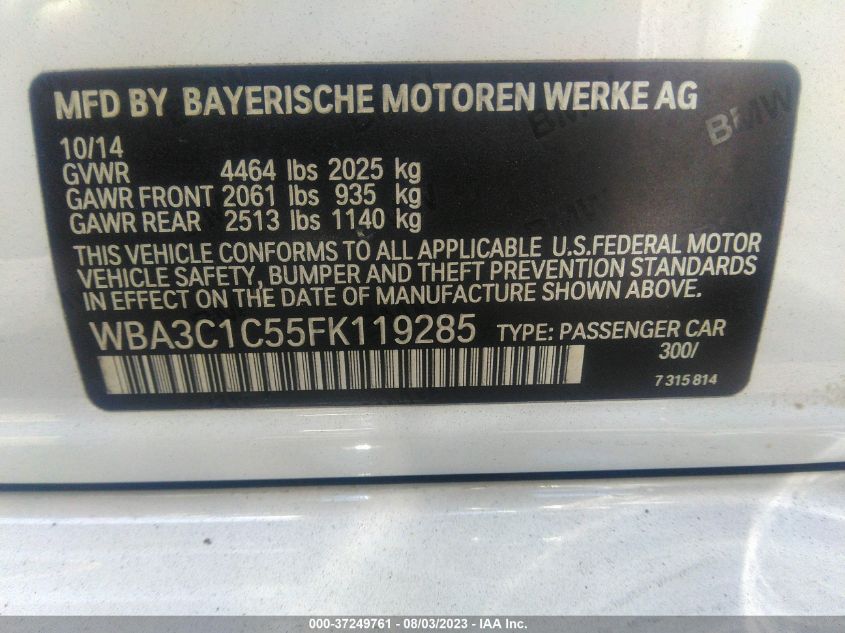 2015 BMW 3 SERIES 328I - WBA3C1C55FK119285