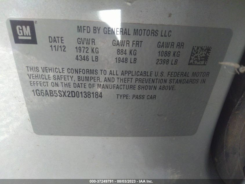2013 CADILLAC ATS LUXURY - 1G6AB5SX2D0138184