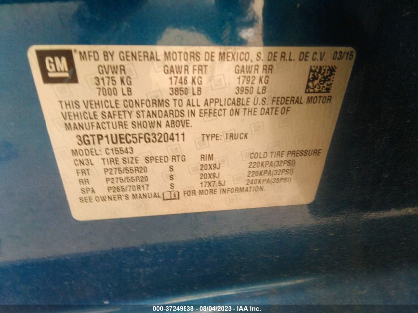 2015 GMC SIERRA 1500 SLE - 3GTP1UEC5FG320411