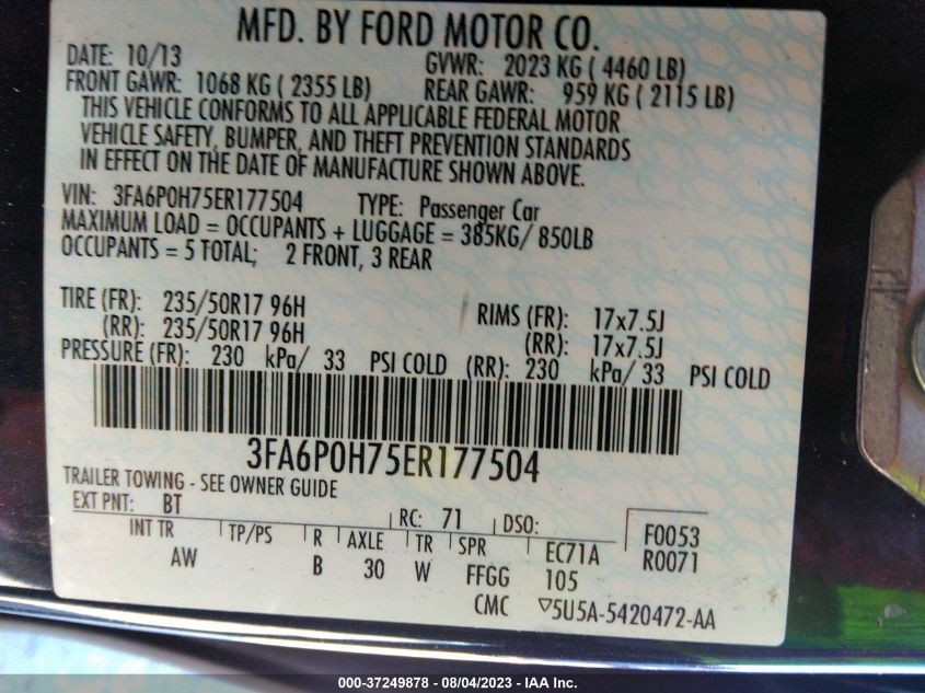 2014 FORD FUSION SE - 3FA6P0H75ER177504