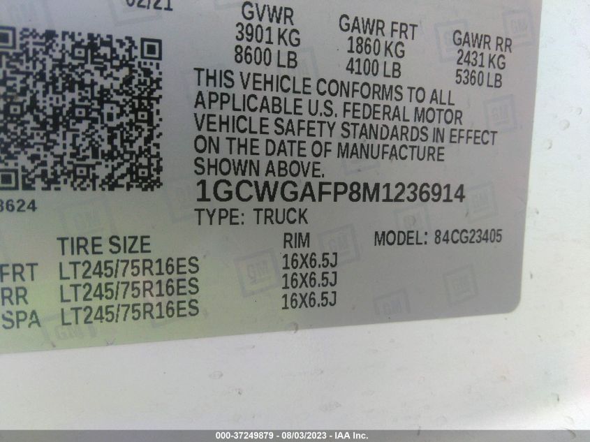 2021 CHEVROLET EXPRESS CARGO VAN - 1GCWGAFP8M1236914