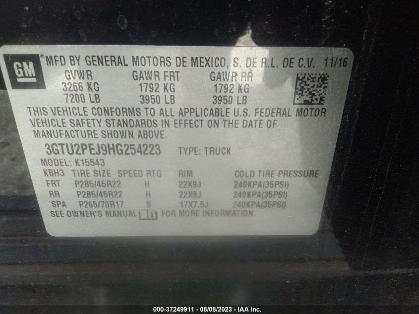 2017 GMC SIERRA 1500 DENALI - 3GTU2PEJ9HG254223