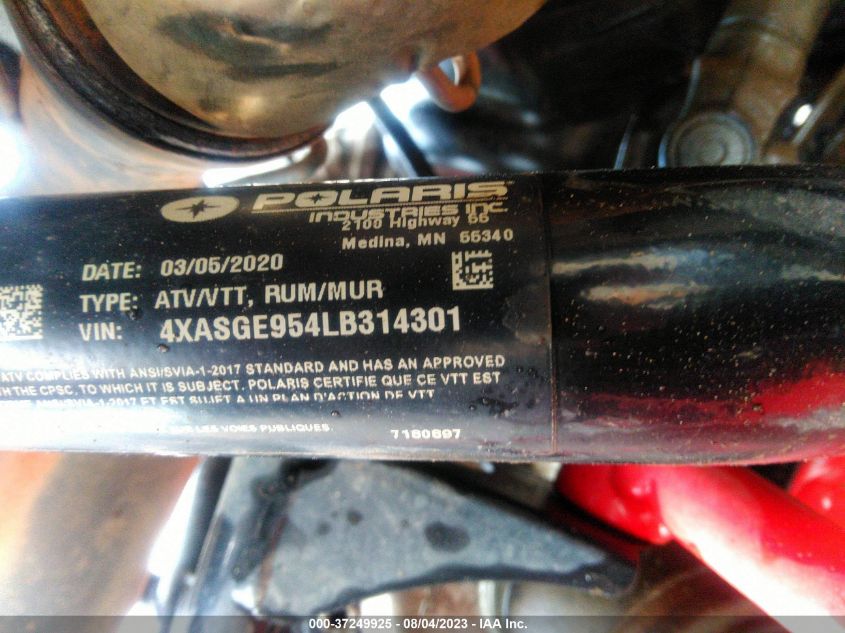 2020 POLARIS SCRAMBLER XP 1000 S 4XASGE954LB314301