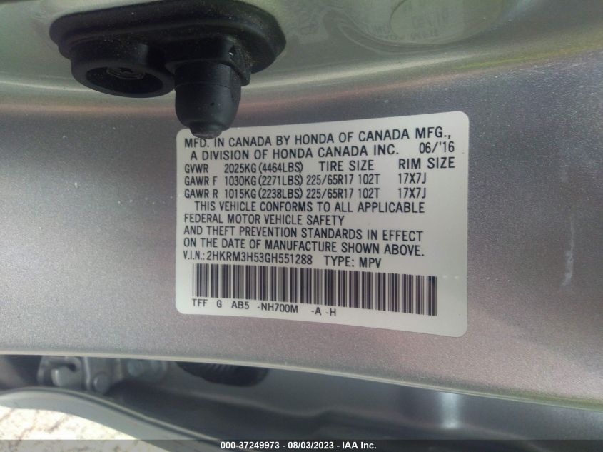 2016 HONDA CR-V EX - 2HKRM3H53GH551288