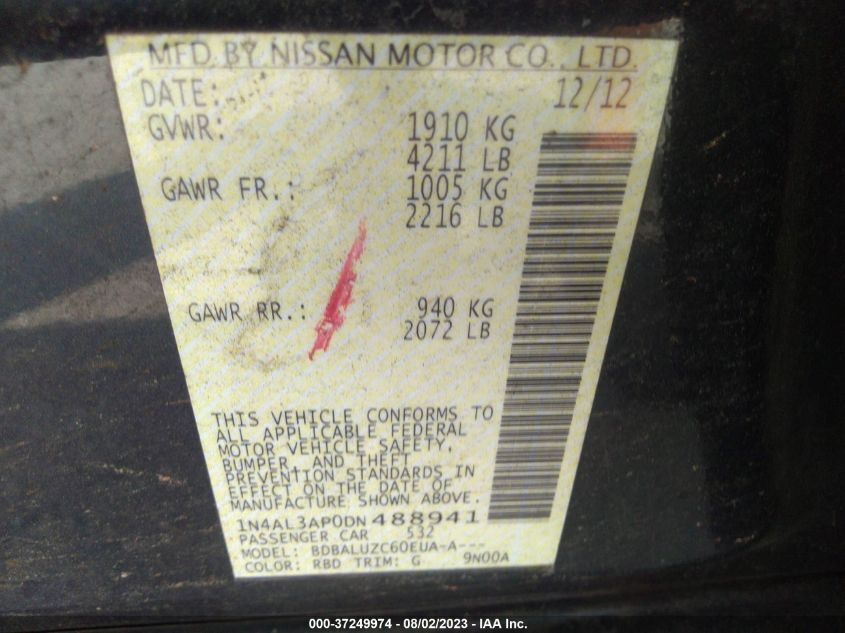 2013 NISSAN ALTIMA 2.5 SV - 1N4AL3AP0DN488941