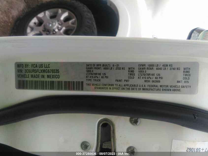 2021 RAM 2500 LARAMIE - 3C6UR5FLXMG676535
