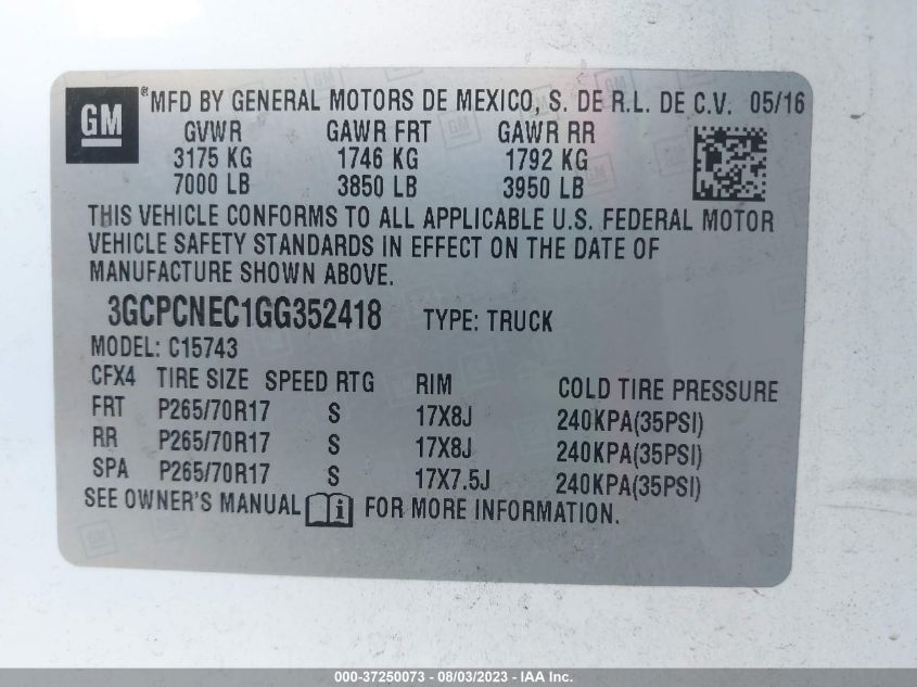 2016 CHEVROLET SILVERADO 1500 WORK TRUCK - 3GCPCNEC1GG352418