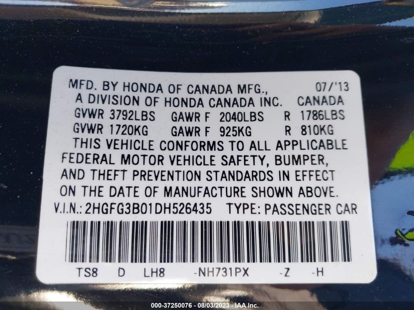 2013 HONDA CIVIC CPE EX-L - 2HGFG3B01DH526435