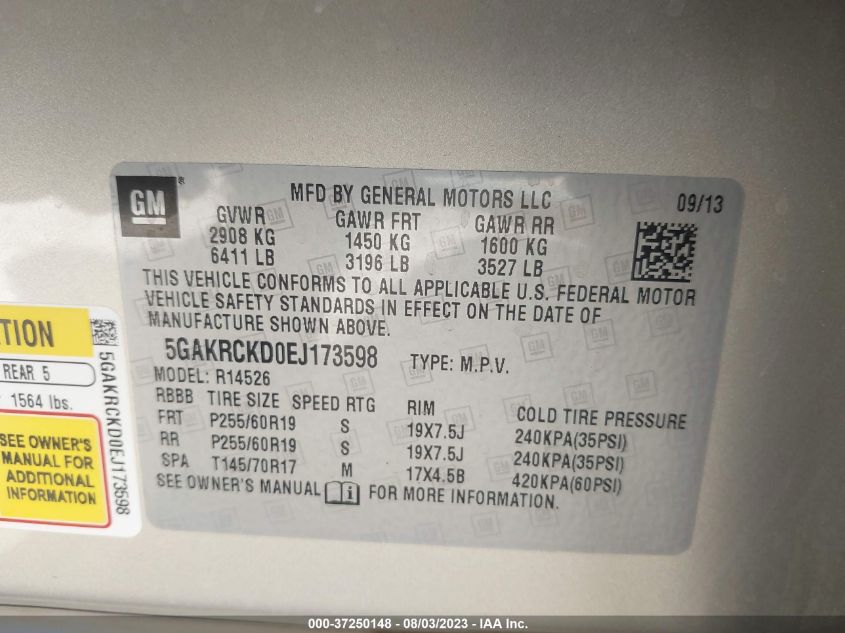 2014 BUICK ENCLAVE PREMIUM - 5GAKRCKD0EJ173598