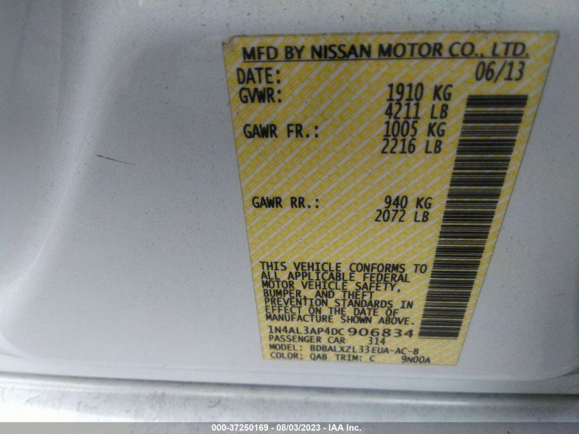 2013 NISSAN ALTIMA 2.5 SL - 1N4AL3AP4DC906834