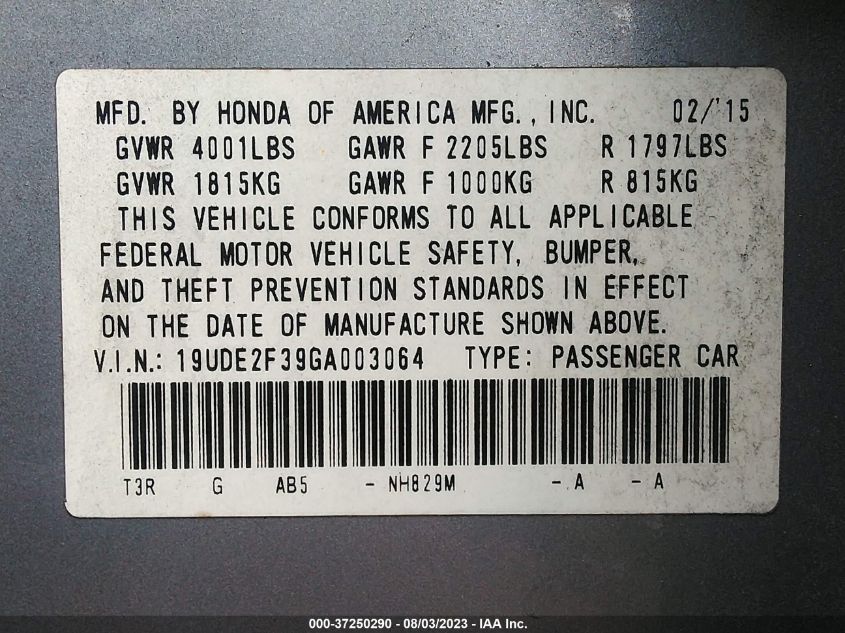 2016 ACURA ILX - 19UDE2F39GA003064