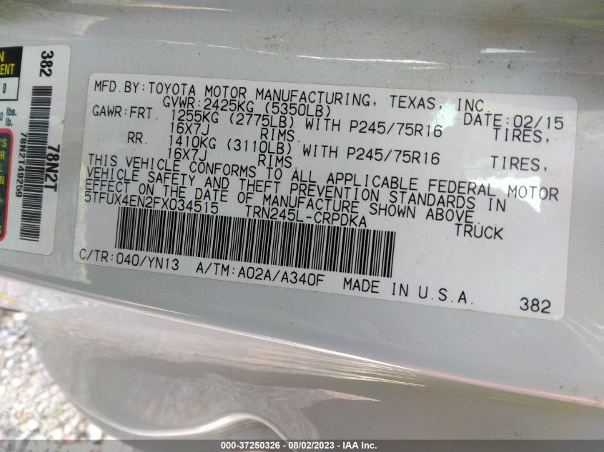 2015 TOYOTA TACOMA - 5TFUX4EN2FX034515