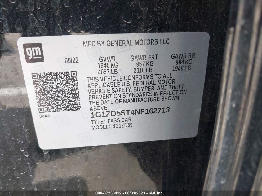 2022 CHEVROLET MALIBU LT - 1G1ZD5ST4NF162713