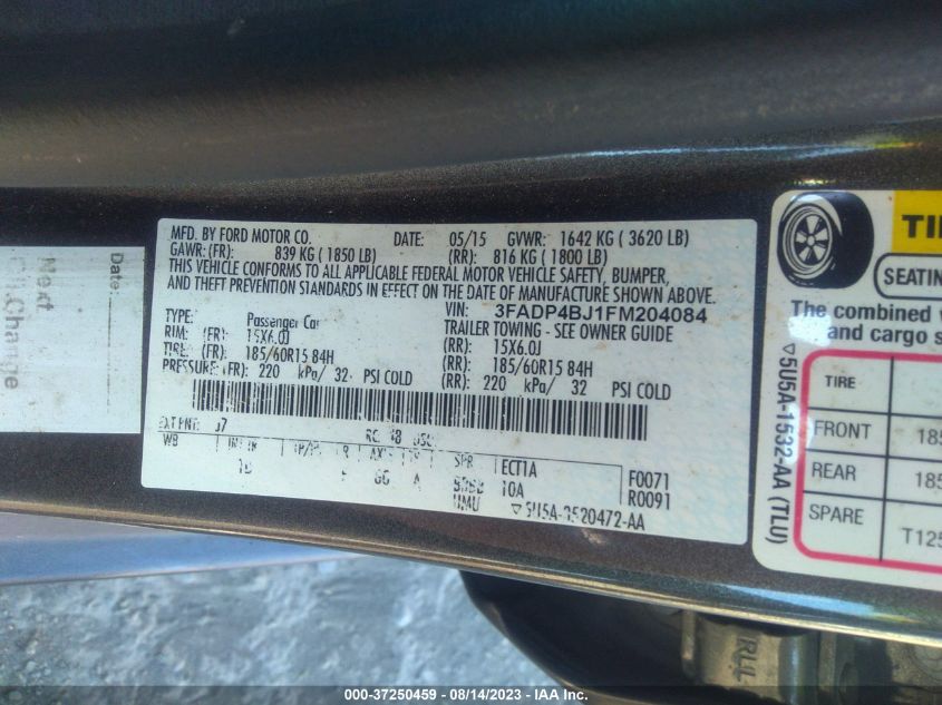 2015 FORD FIESTA SE - 3FADP4BJ1FM204084