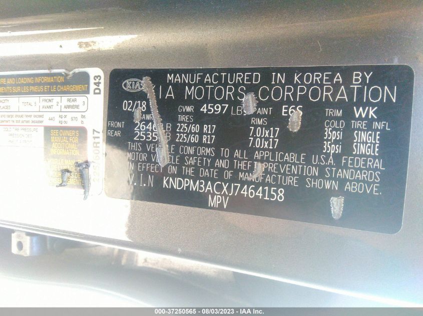 2018 KIA SPORTAGE LX - KNDPM3ACXJ7464158