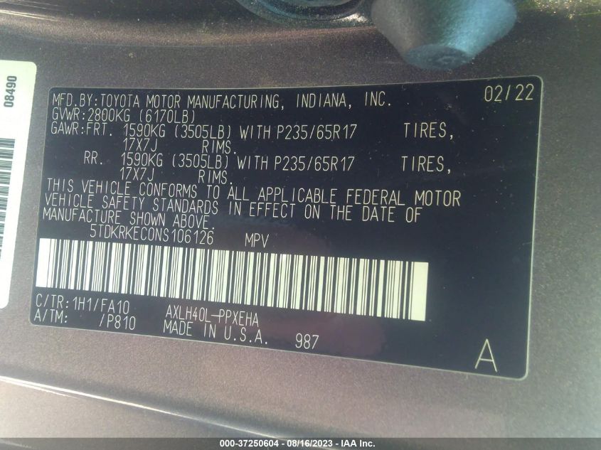 2022 TOYOTA SIENNA LE - 5TDKRKEC0NS106126