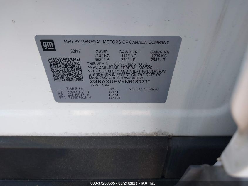2022 CHEVROLET EQUINOX LT - 2GNAXUEVXN6130711