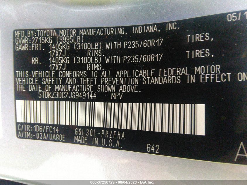 2018 TOYOTA SIENNA LE - 5TDKZ3DC7JS949144