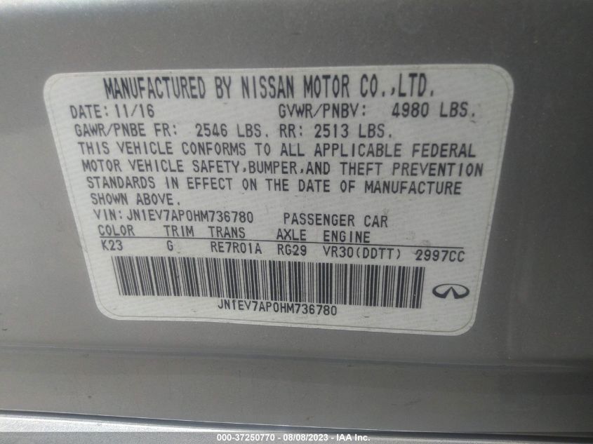 2017 INFINITI Q50 3.0T PREMIUM - JN1EV7AP0HM736780