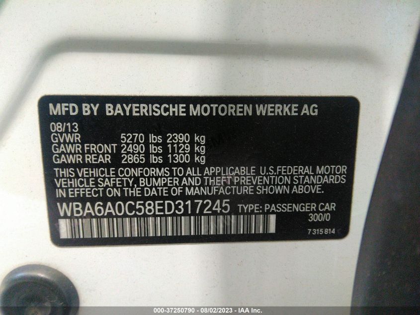 2014 BMW 6 SERIES 640I - WBA6A0C58ED317245