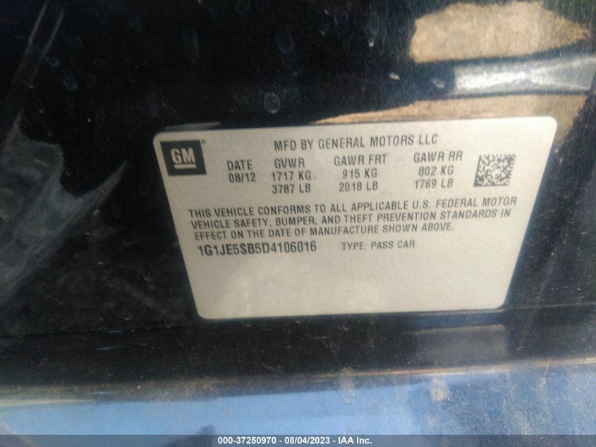 2013 CHEVROLET SONIC LTZ - 1G1JE5SB5D4106016