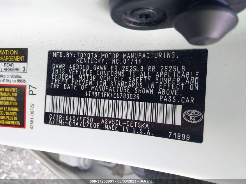 2014 TOYOTA CAMRY L/SE/LE/XLE - 4T1BF1FK4EU780036