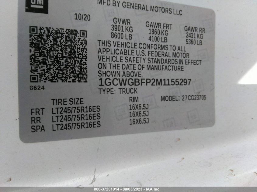 2021 CHEVROLET EXPRESS CARGO VAN - 1GCWGBF2PM1155297