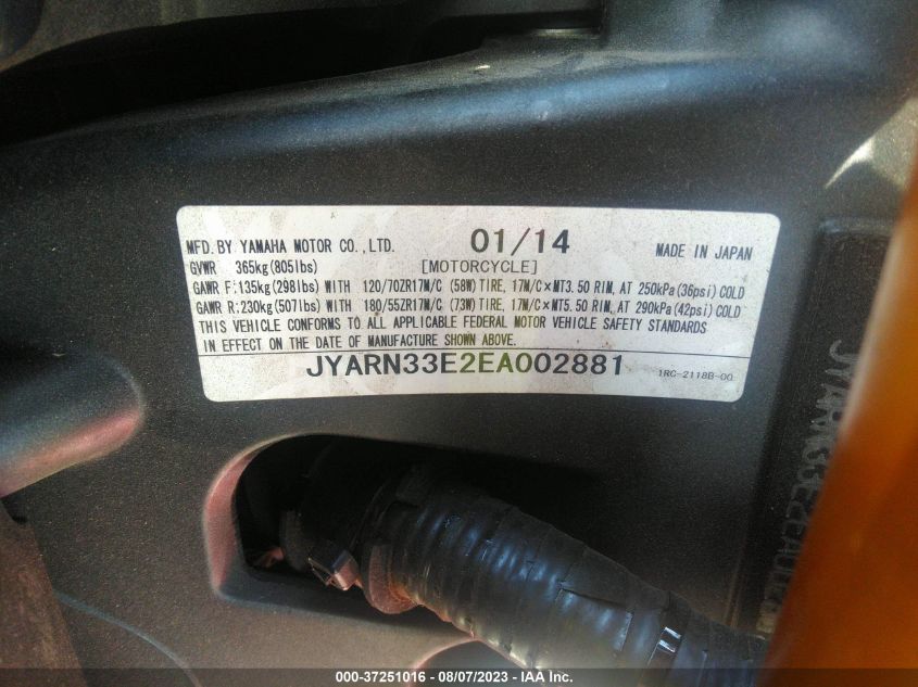 2014 YAMAHA FZ09 JYARN33E2EA002881