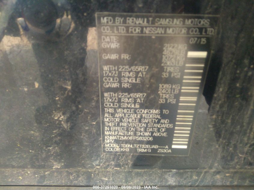2015 NISSAN ROGUE SV - KNMAT2MVXFP583206