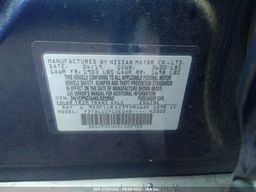 2019 NISSAN KICKS SR - 3N1CP5CU4KL522952